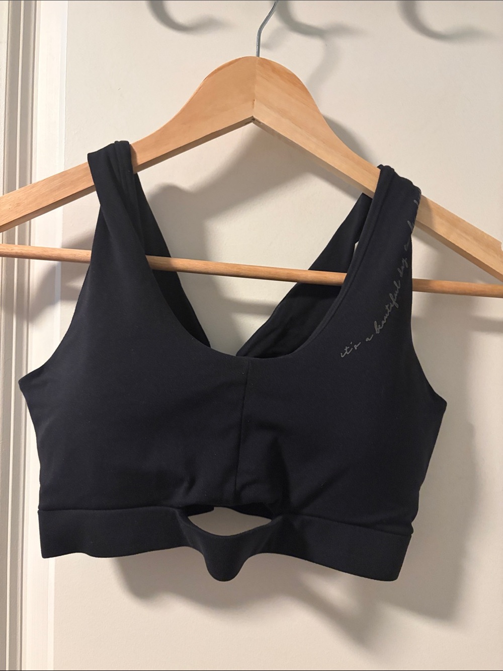 Gymshark Black Cutout Front Racerback Sports Bra with Script Detail